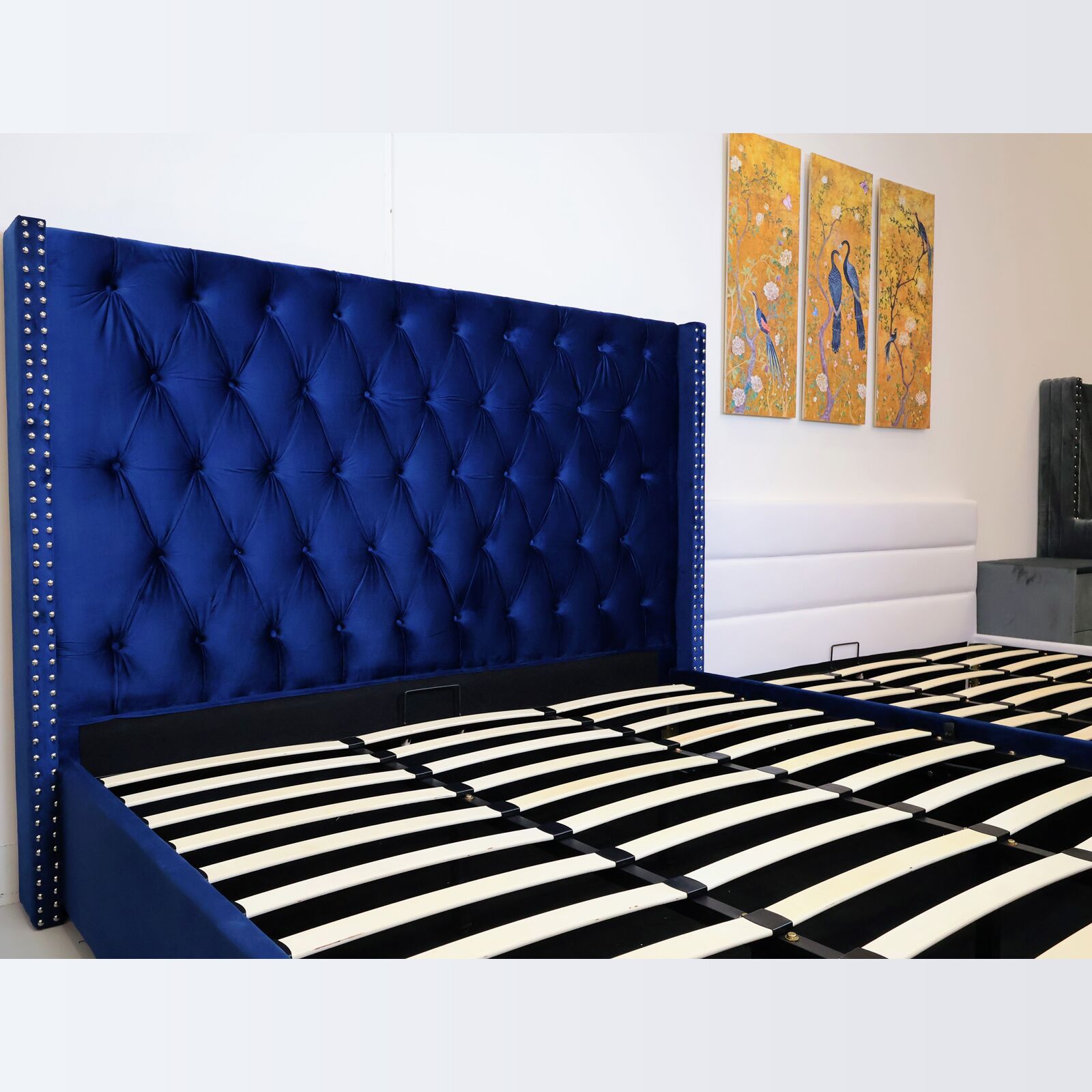Royal Plush Bed Frame with Smart Storage Gas Lift Bed Blue3 Royal Plush Bed Frame with Smart Storage Gas Lift Bed Blue3