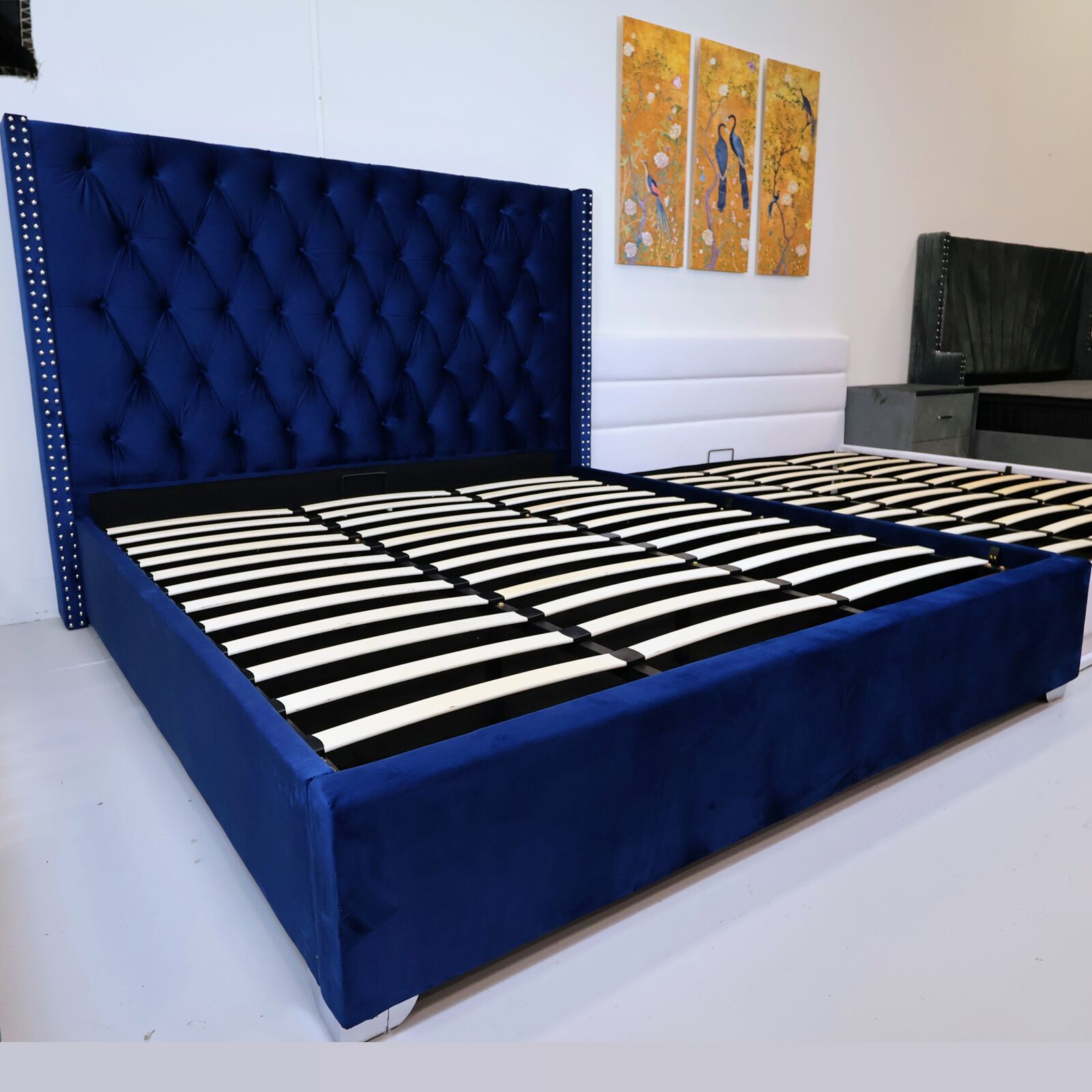 Royal Plush Bed Frame with Smart Storage Gas Lift Bed Blue4 Royal Plush Bed Frame with Smart Storage Gas Lift Bed Blue4