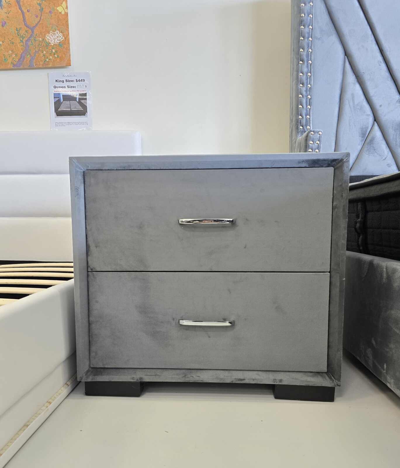 20250615_130822 Grey Velvet 2-Drawer Bedside Table – Modern Elegance with Storage