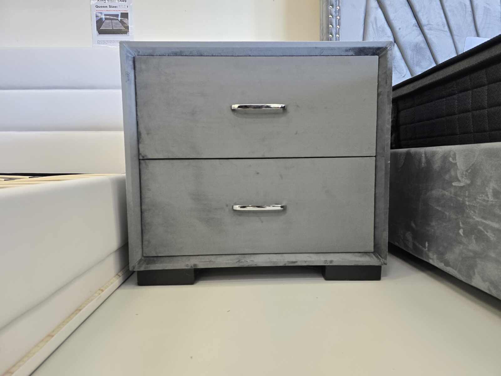 20250615_130929 Grey Velvet 2-Drawer Bedside Table – Modern Elegance with Storage