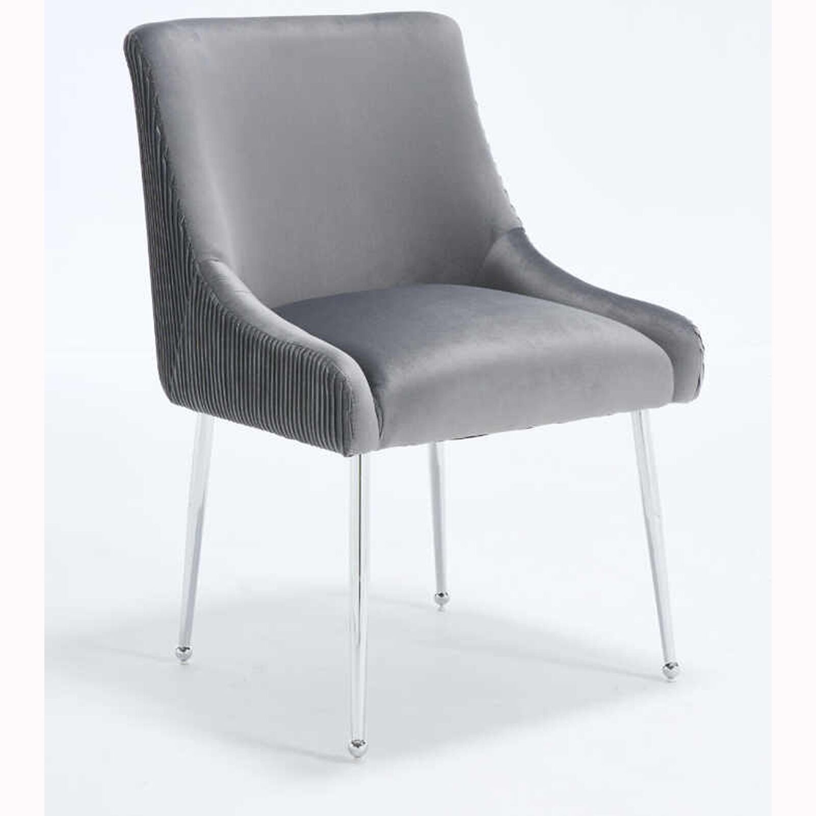 Elara Modern Velvet Accent Side Chair with Pleated Back, Pull Handle – Grey with Chrome Legs1 Elara Modern Velvet Accent Side Chair With Pleated Back, Pull Handle - Grey with Chrome Legs