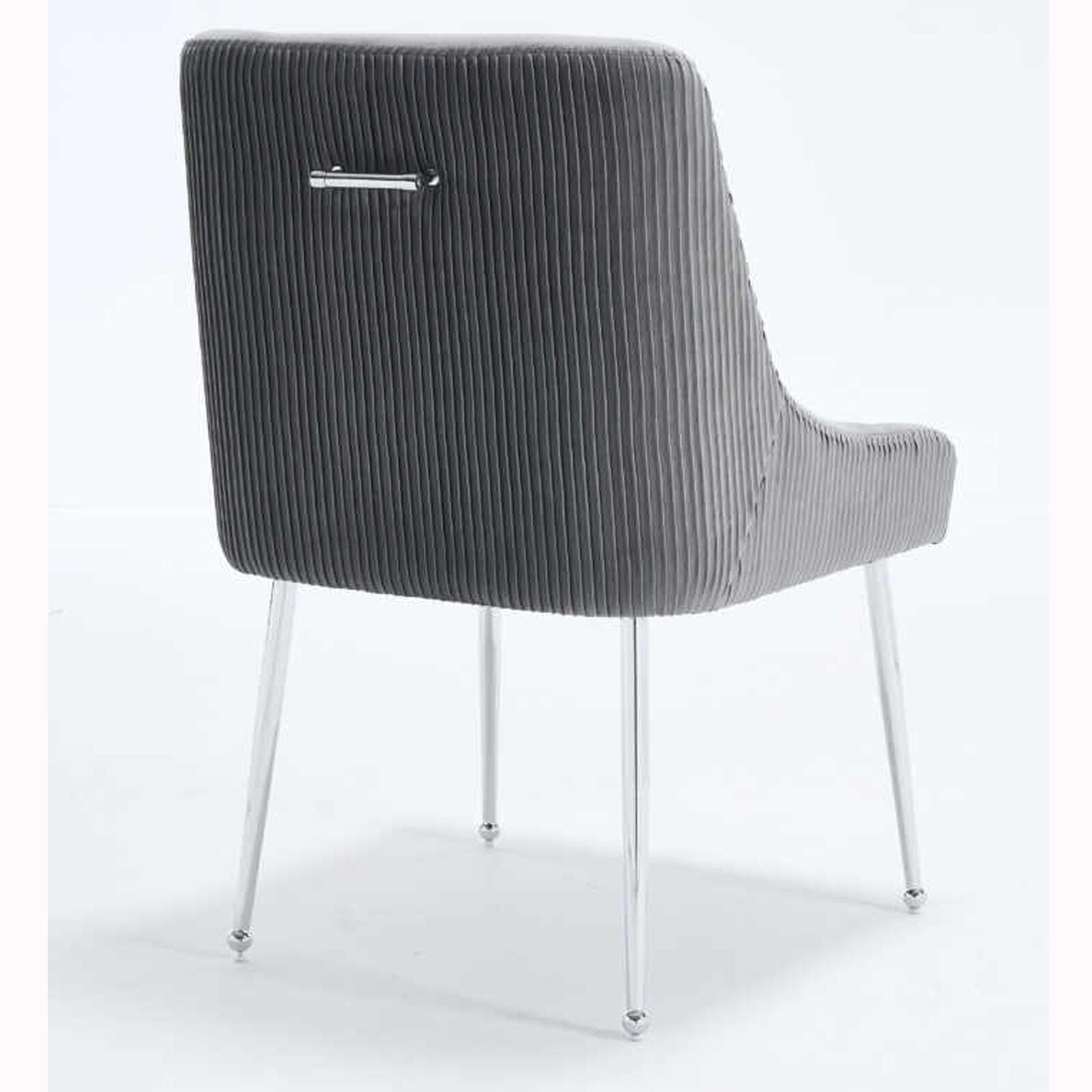 Elara Modern Velvet Accent Side Chair with Pleated Back, Pull Handle – Grey with Chrome Legs3 Elara Modern Velvet Accent Side Chair With Pleated Back, Pull Handle - Grey with Chrome Legs