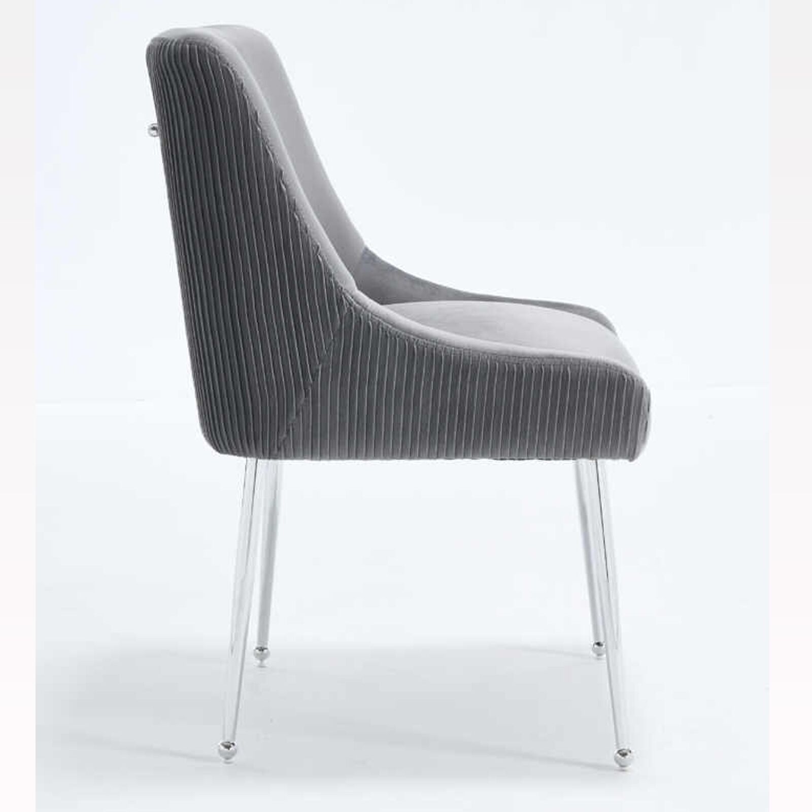 Elara Modern Velvet Accent Side Chair with Pleated Back, Pull Handle – Grey with Chrome Legs4 Elara Modern Velvet Accent Side Chair With Pleated Back, Pull Handle - Grey with Chrome Legs