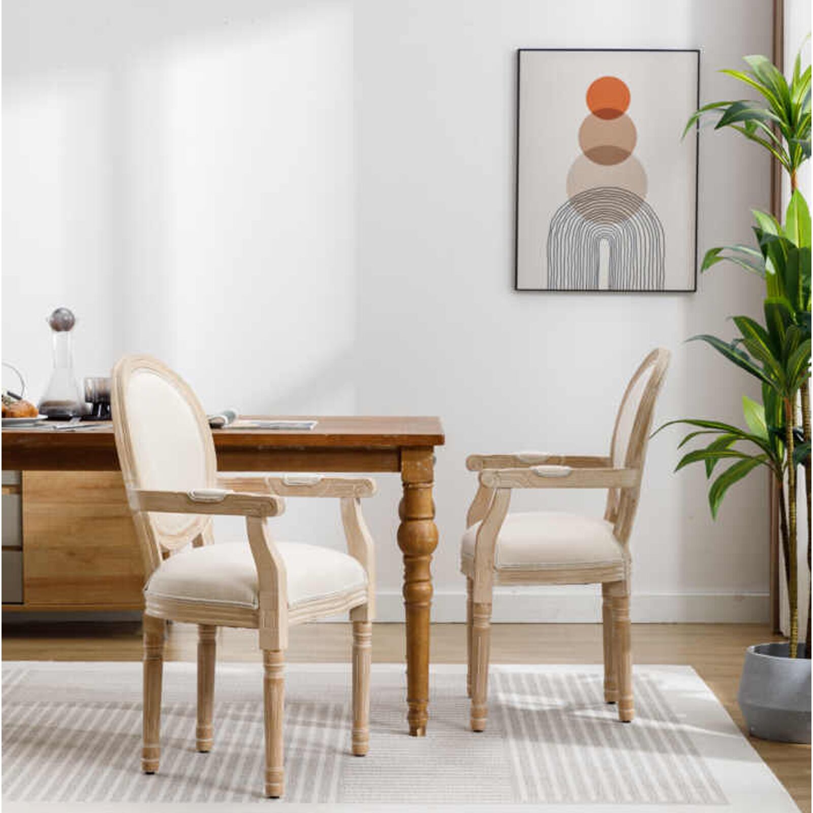 French Country Beige Linen Dining Armchair Light Wood2 Louis French Beige Linen Dining Armchair – Light Wood