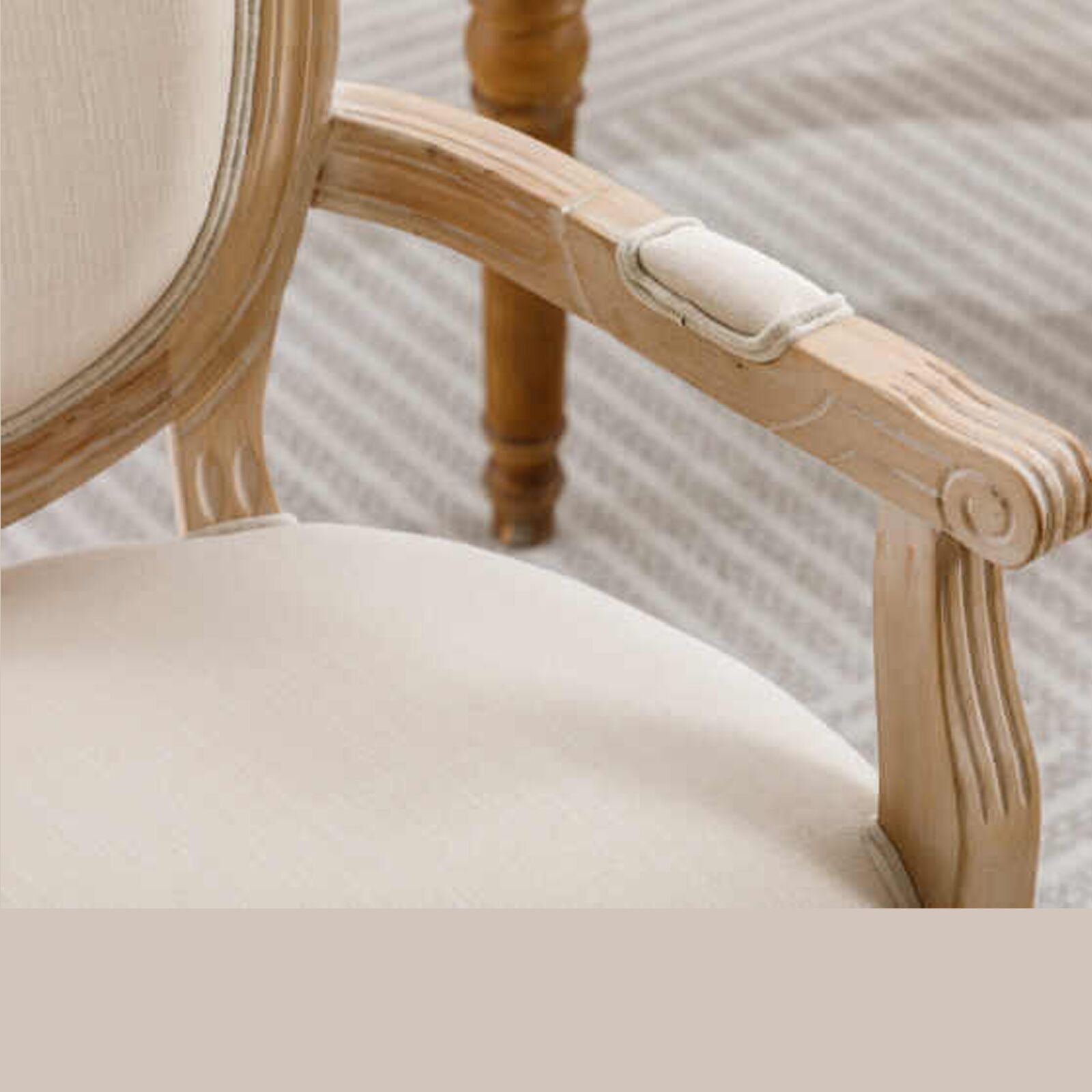 French Country Beige Linen Dining Armchair Light Wood5 Louis French Beige Linen Dining Armchair – Light Wood