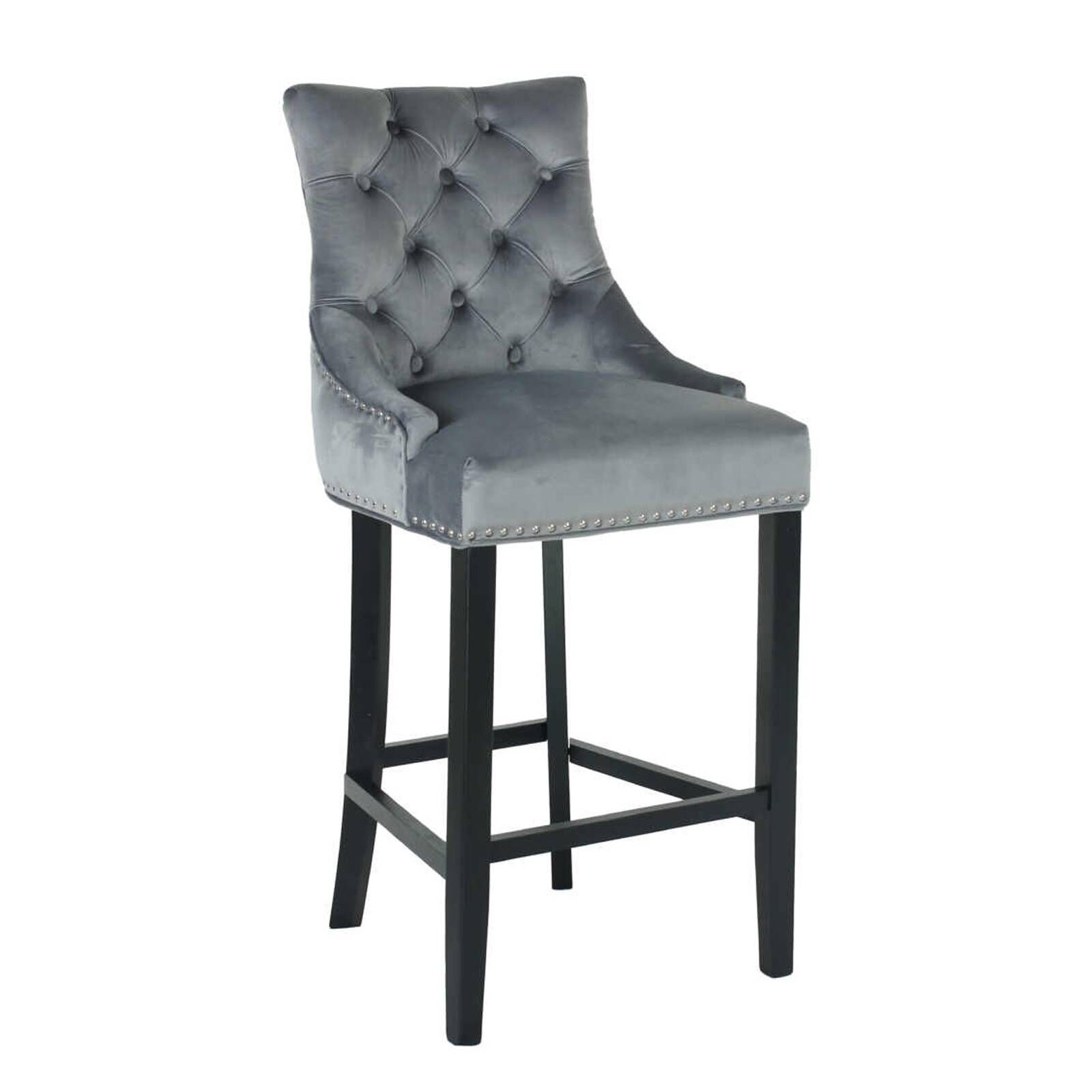 Zara French Accent Luxury Velvet Barstools Breakfast Stool with Black Solid Legs Grey1 Zara grey velvet luxury barstool with black solid legs for kitchen islands