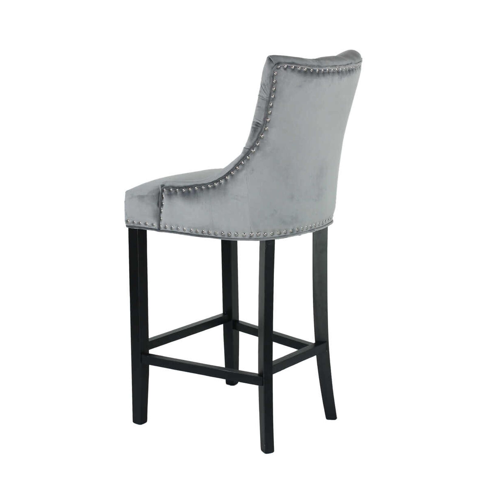 Zara French Accent Luxury Velvet Barstools Breakfast Stool with Black Solid Legs Grey3 Zara French Accent Luxury Velvet Barstool With Black Solid Legs - Grey