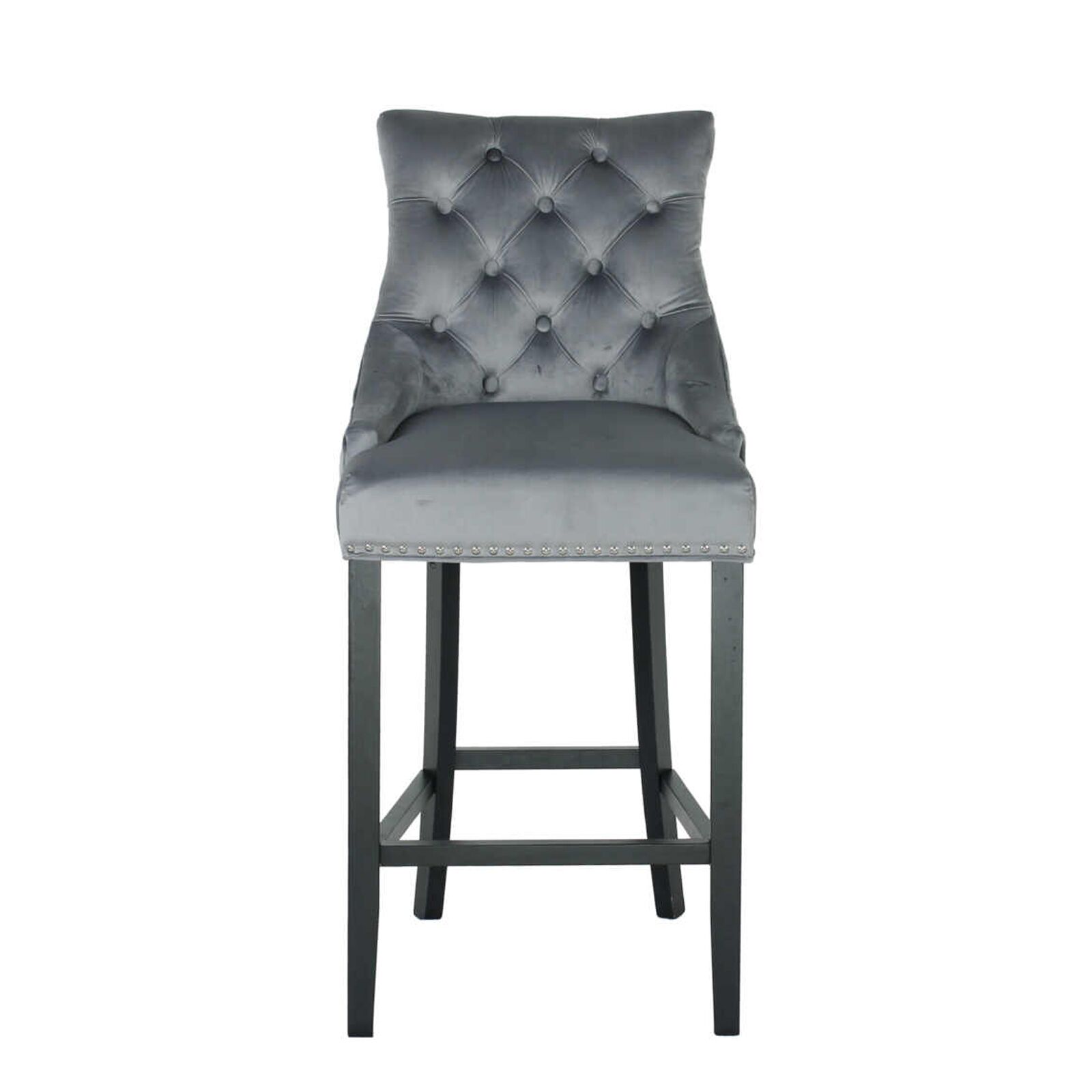Zara French Accent Luxury Velvet Barstools Breakfast Stool with Black Solid Legs Grey45 Zara French Accent Luxury Velvet Barstool With Black Solid Legs - Grey