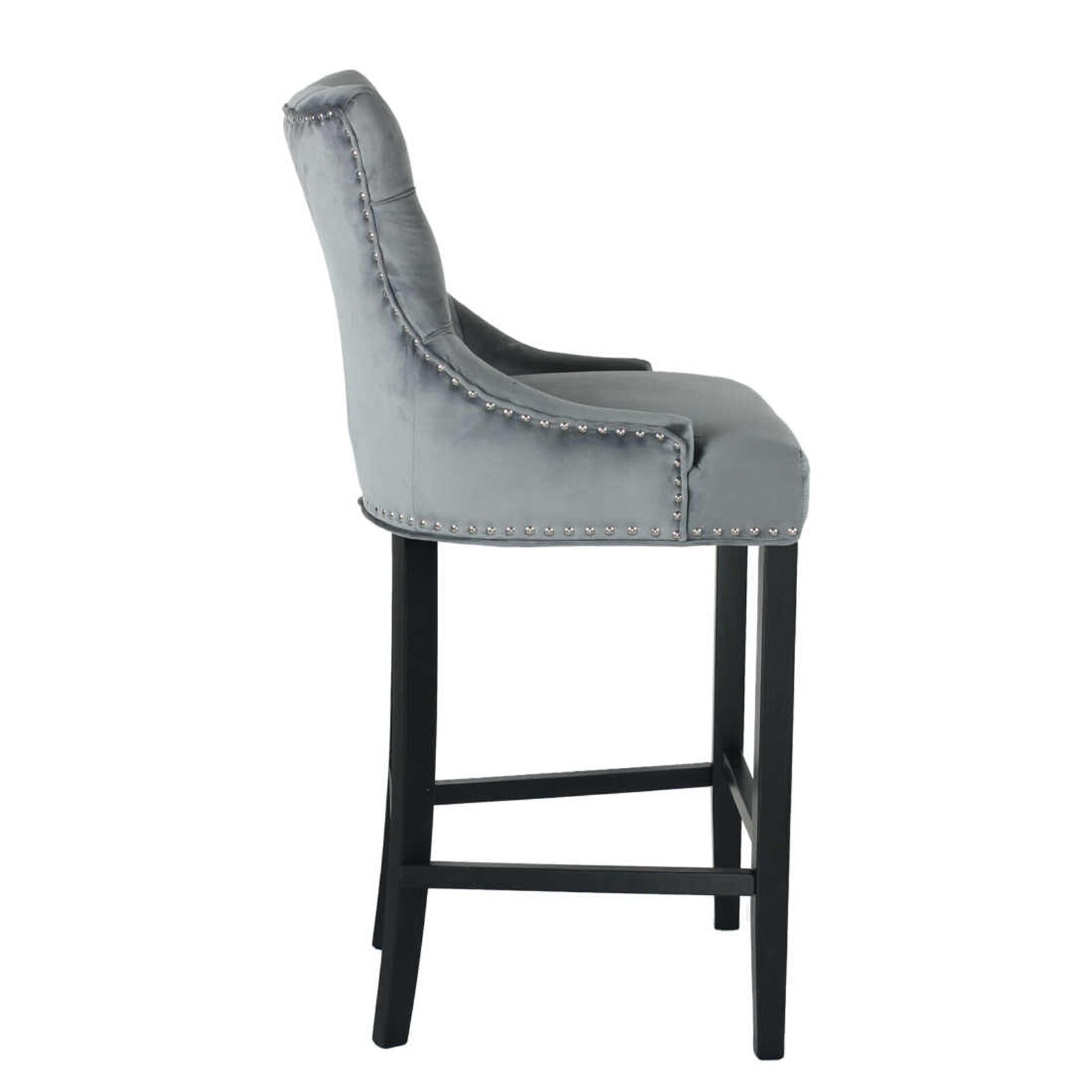 Zara French Accent Luxury Velvet Barstools Breakfast Stool with Black Solid Legs Grey5 Zara French Accent Luxury Velvet Barstool With Black Solid Legs - Grey