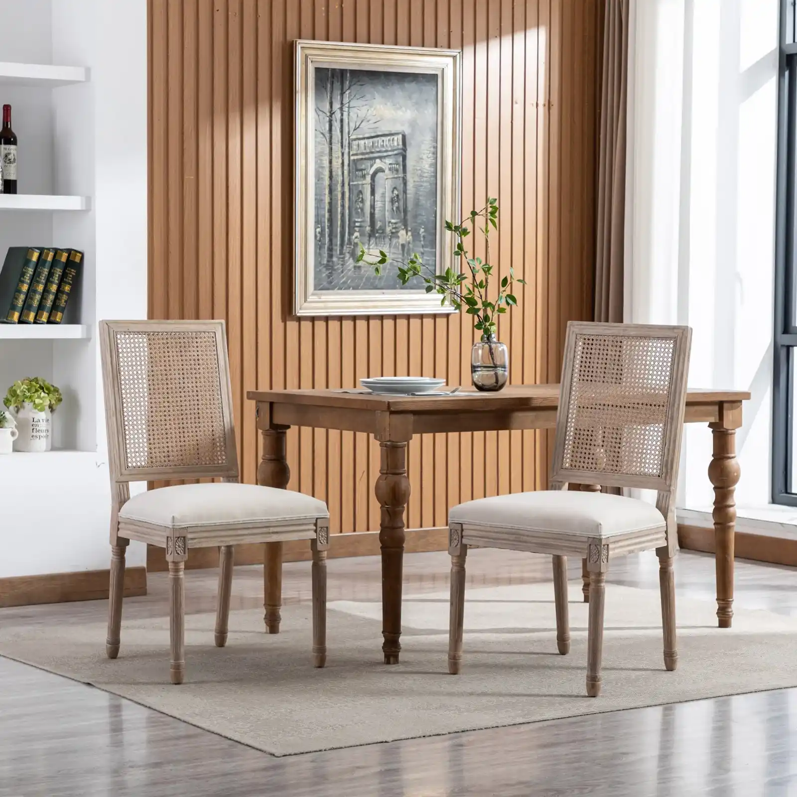 H3ddd3fc093a442b2a329ed985a38d294i Louis French Square Rattan Back Dining Chair - Cream Lenin